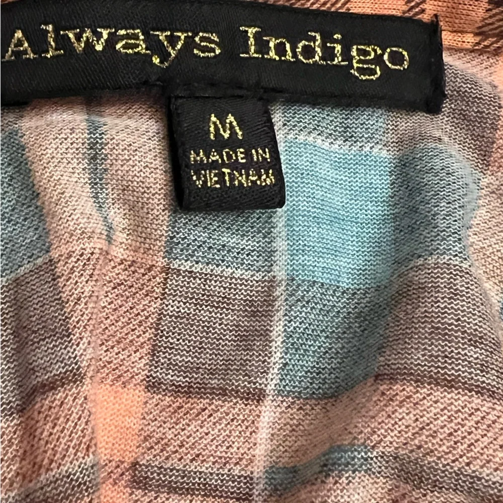 Always Indigo L.A. NWT women’s top blouse Size M Orange and turquoise checkered - Picture 6 of 12